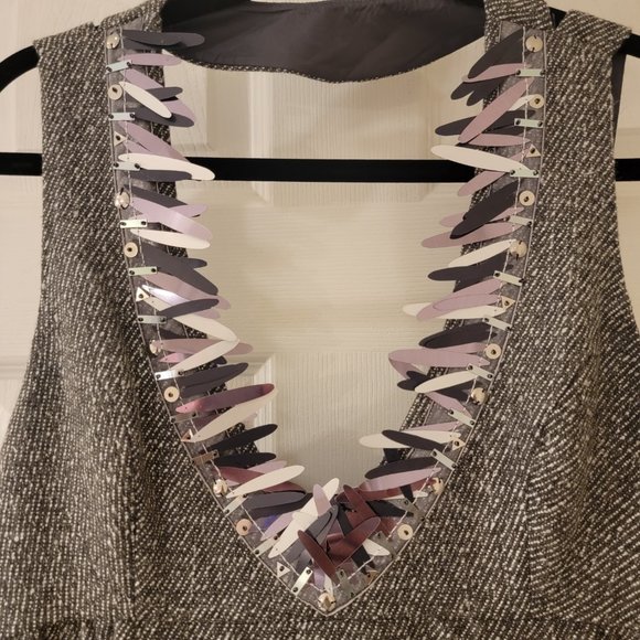 Anna Sui x Target Gossip Girl Dress Large Gray Wool Jumper Embellished V-Neck - Picture 3 of 6